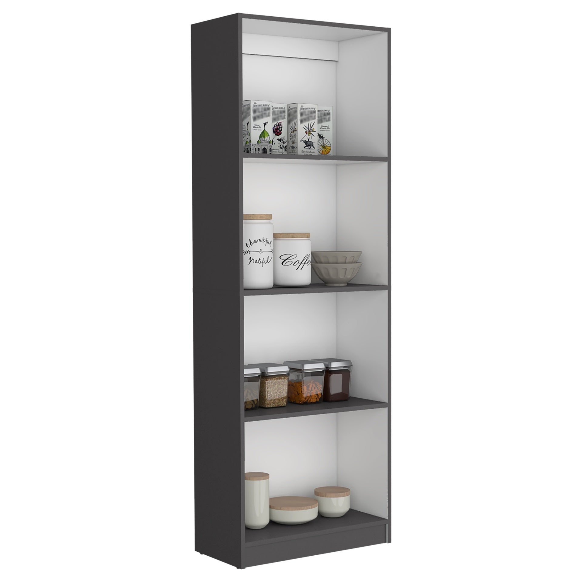 Vinton Bookcase with Spacious Tier-Shelving Design, Matt Gray / White
