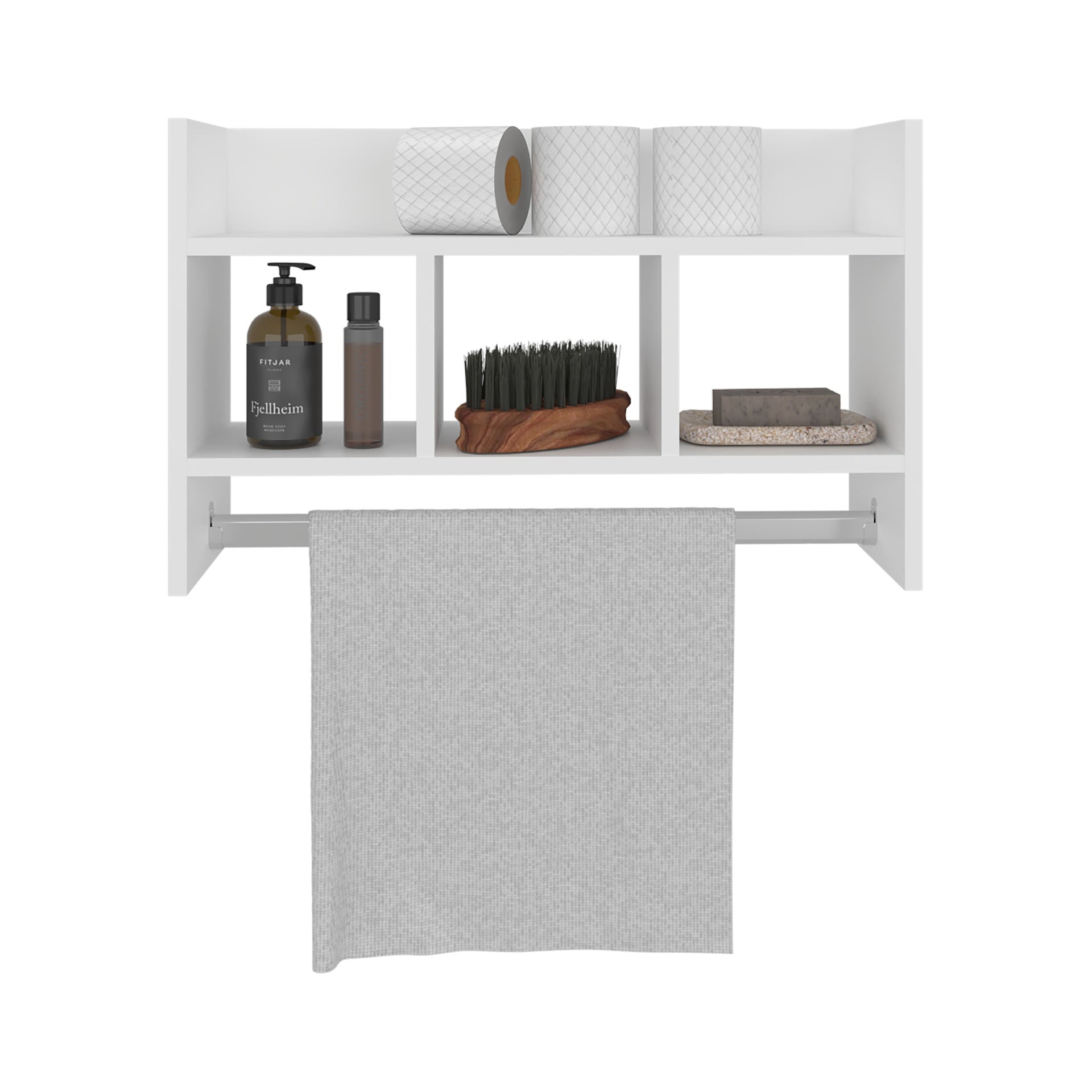 Dell Wall Shelf with Towel Bar 15.7" H, 4 Shelves, White - Bathroom