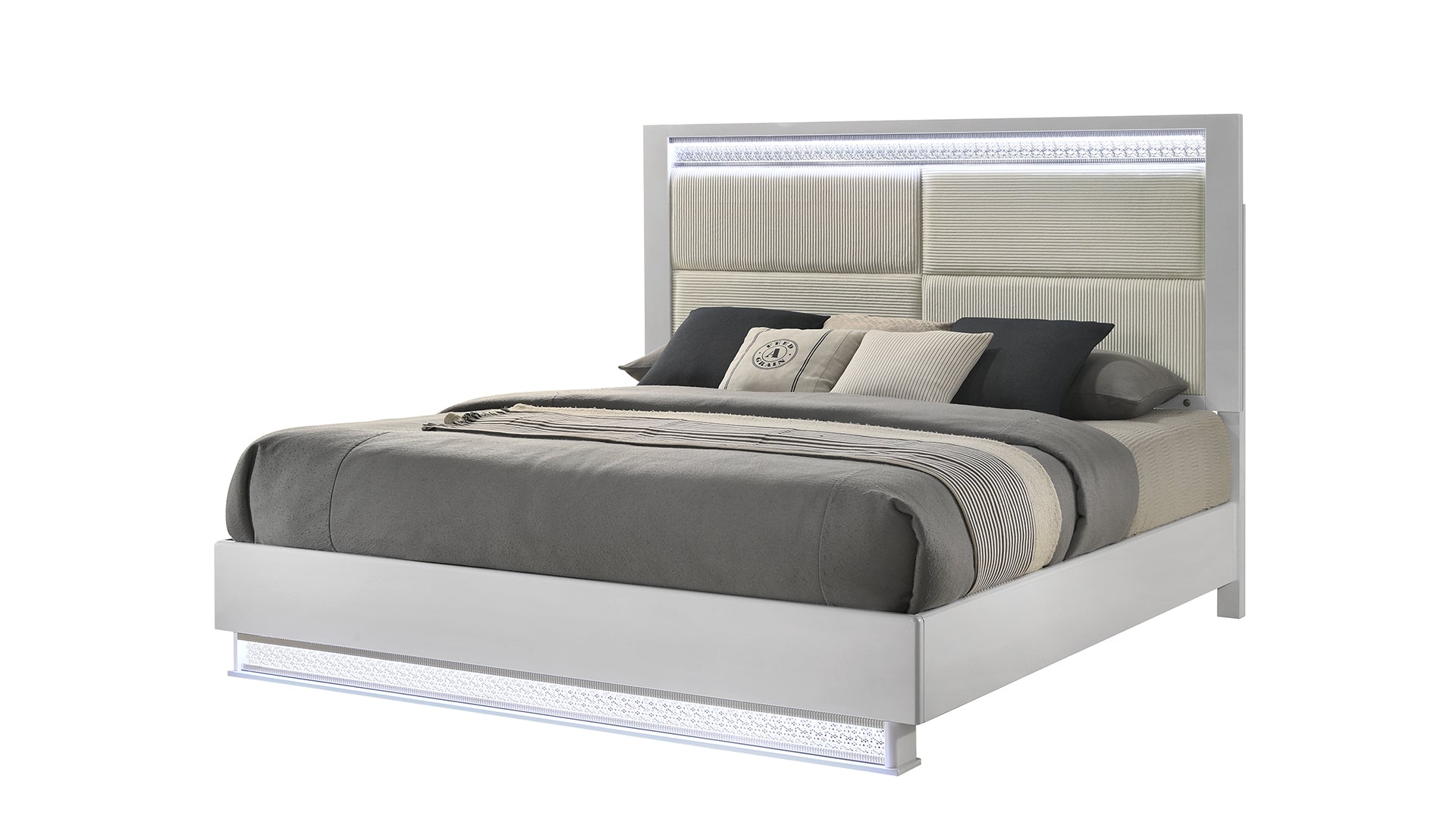 Glam Modern Style Queen Bed Made with LED Headboard & Wood in White (NJ Inventory)