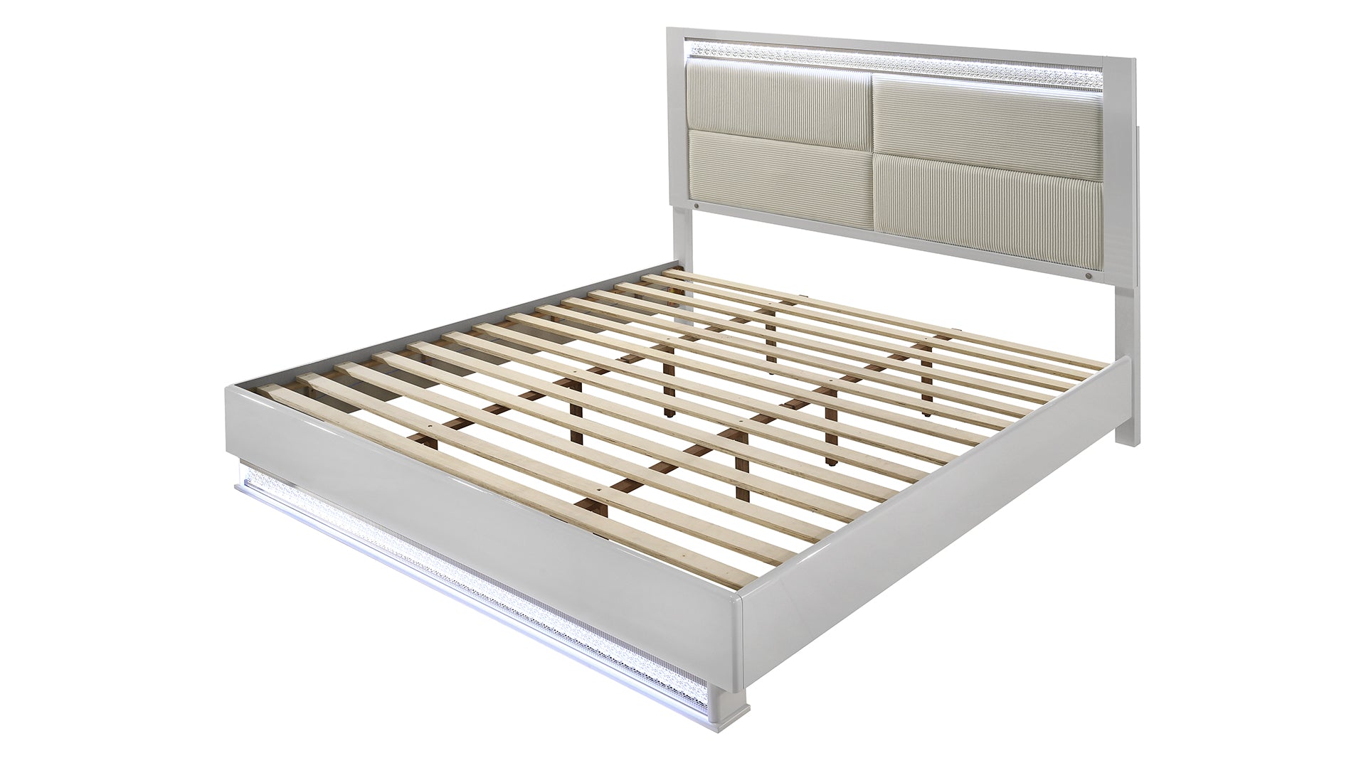 Glam Modern Style Queen Bed Made with LED Headboard & Wood in White (NJ Inventory)