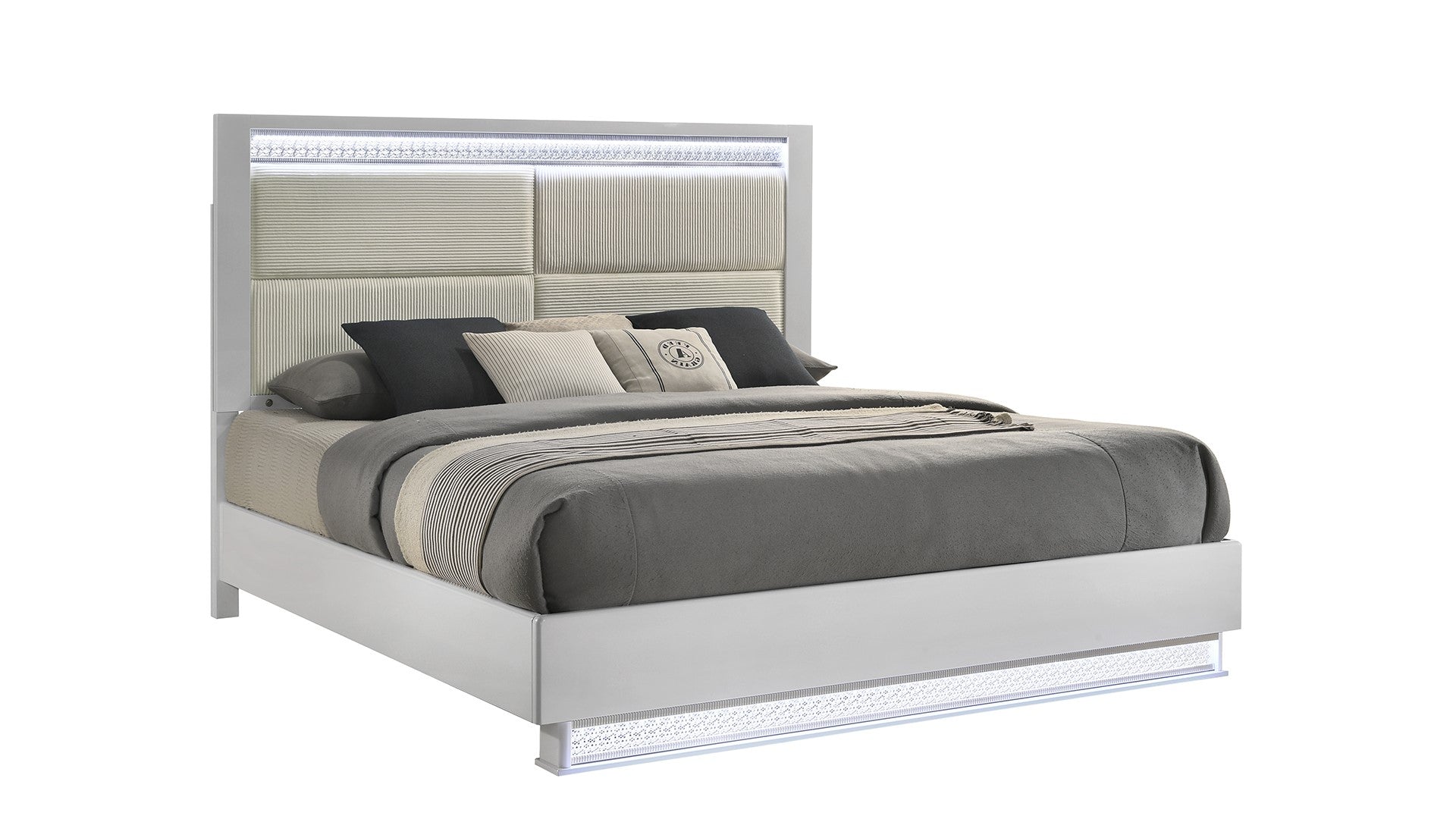 Glam Modern Style Queen Bed Made with LED Headboard & Wood in White (NJ Inventory)