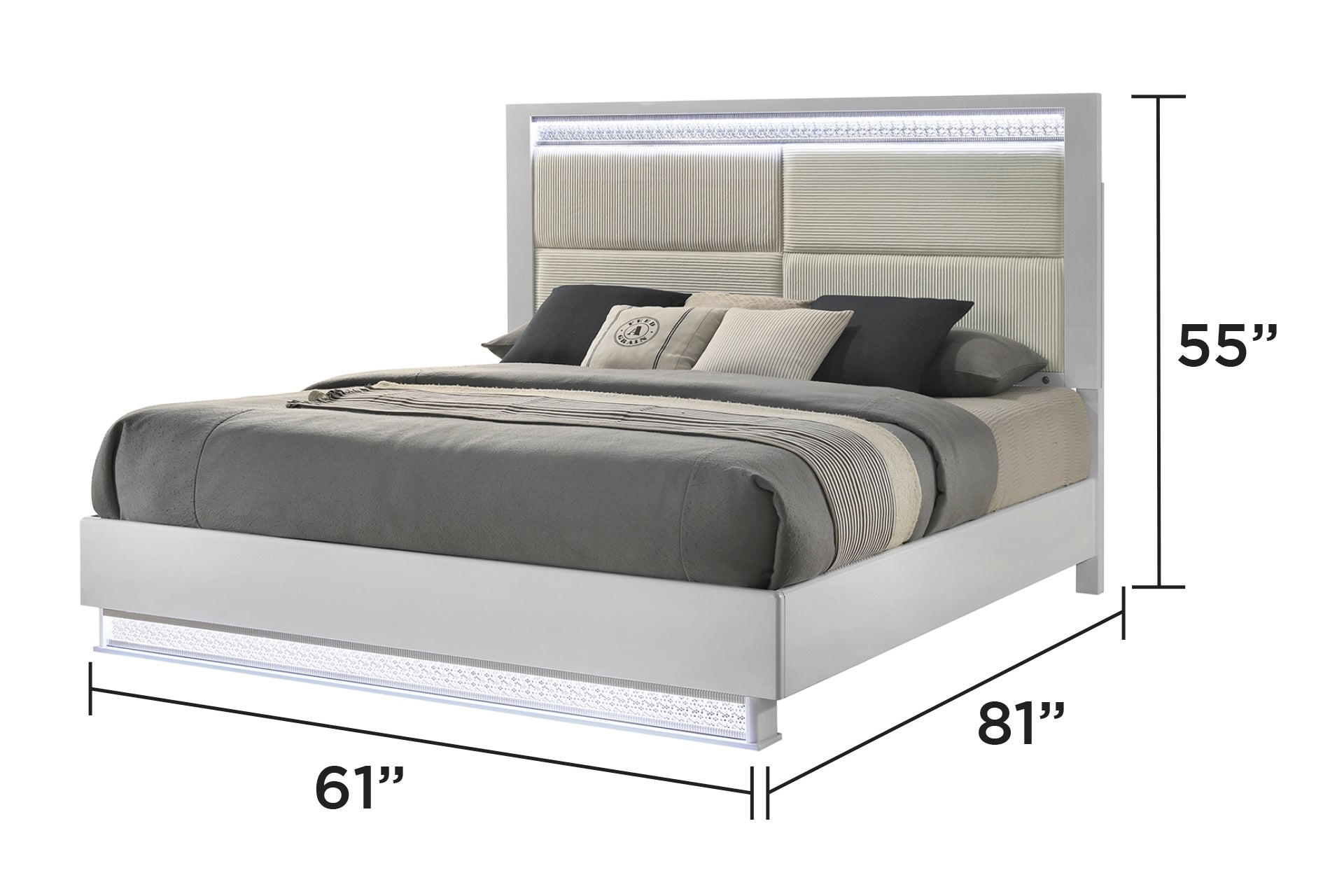 Glam Modern Style Queen Bed Made with LED Headboard & Wood in White (NJ Inventory)