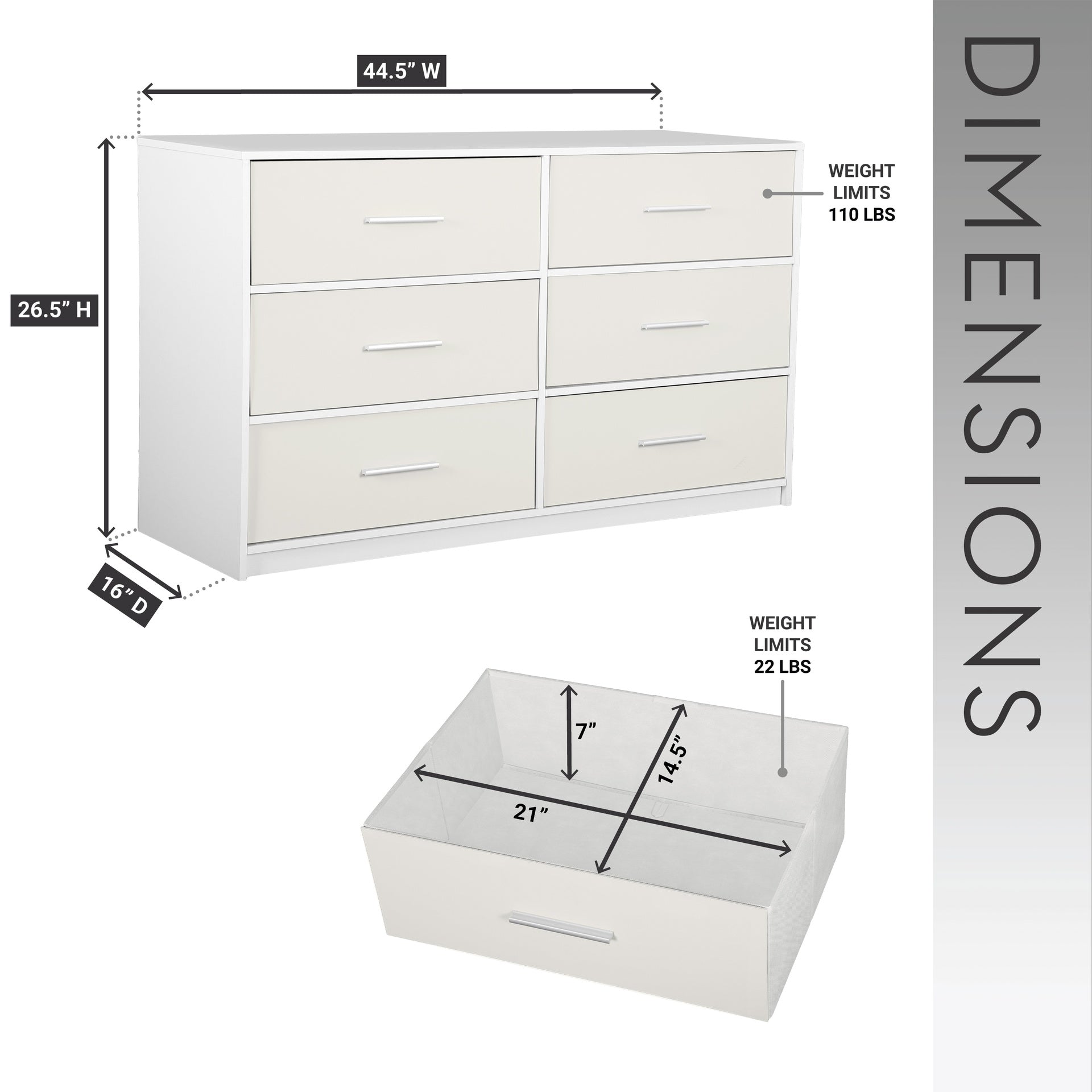 6-Drawer Dresser with Large Fabric Drawers, White