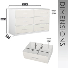 6-Drawer Dresser with Large Fabric Drawers, White