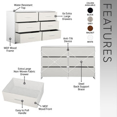6-Drawer Dresser with Large Fabric Drawers, White