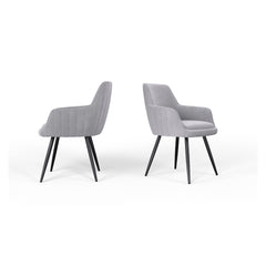 Grey Modern Mid-Century Upholstered Accent Chair with Channel-Tufted Back, Set of 2