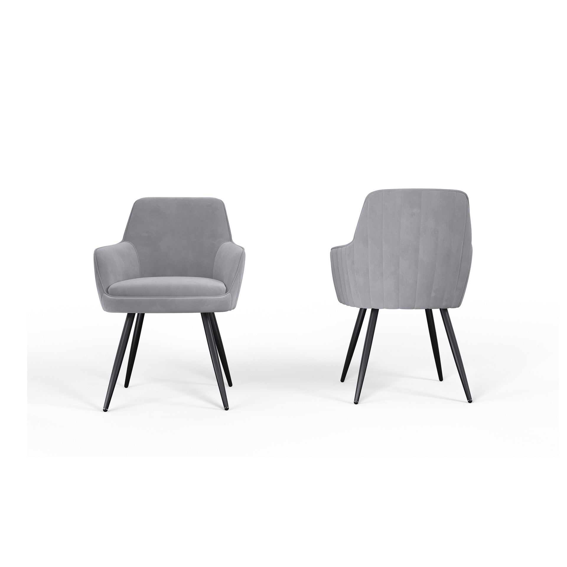 Grey Modern Mid-Century Upholstered Accent Chair with Channel-Tufted Back, Set of 2