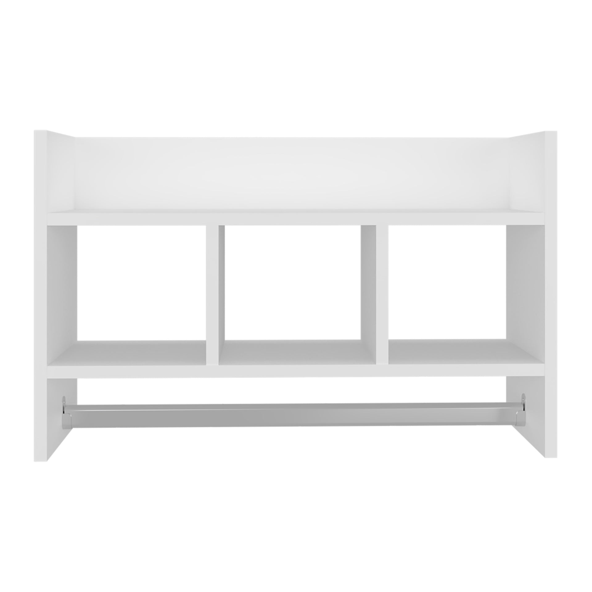 FM FURNITURE Franklin Bath Shelf with Towel Bar, Open Shelves, and Storage Space for Bathroom Items, White