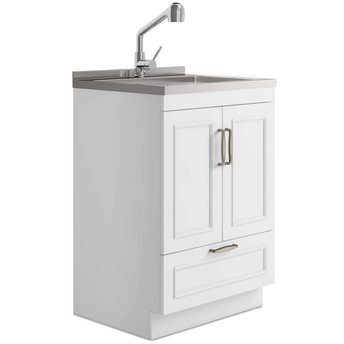 Cardinal - 24" Laundry Cabinet with Faucet and Stainless Steel Sink - White