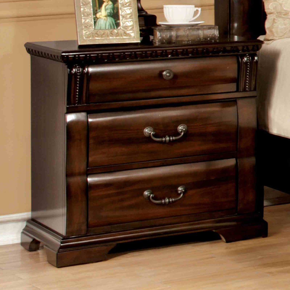 Cherry Finish 1pc Nightstand Felt Lined Top Drawer Ball Bearing Glide Transitional Bedroom Furniture