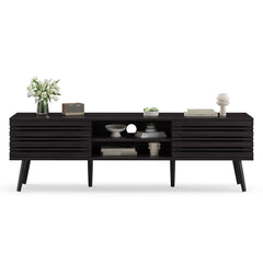 Mid Century Modern TV Stands for up to 70" TV with Storage, Fluted Wood TV Stand for Living Room, Boho Media Console, Entertainment Center with Cable Management