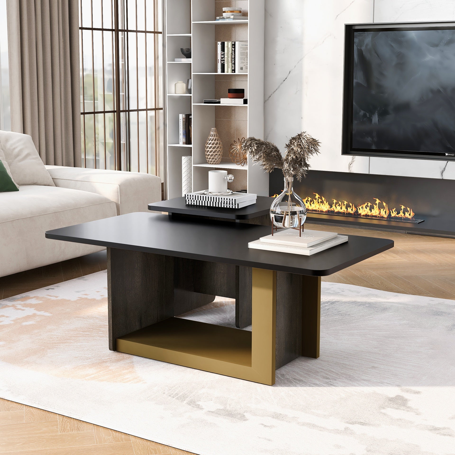 VIBE HAUS Modern Light Luxury Coffee Table Set of 2, Small Square Coffee End Table with Spacious Top, Center Table for Living Room