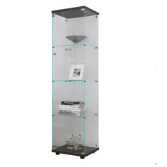 4 Shelves Glass Cabinet Glass Display Cabinet with One Door, Black