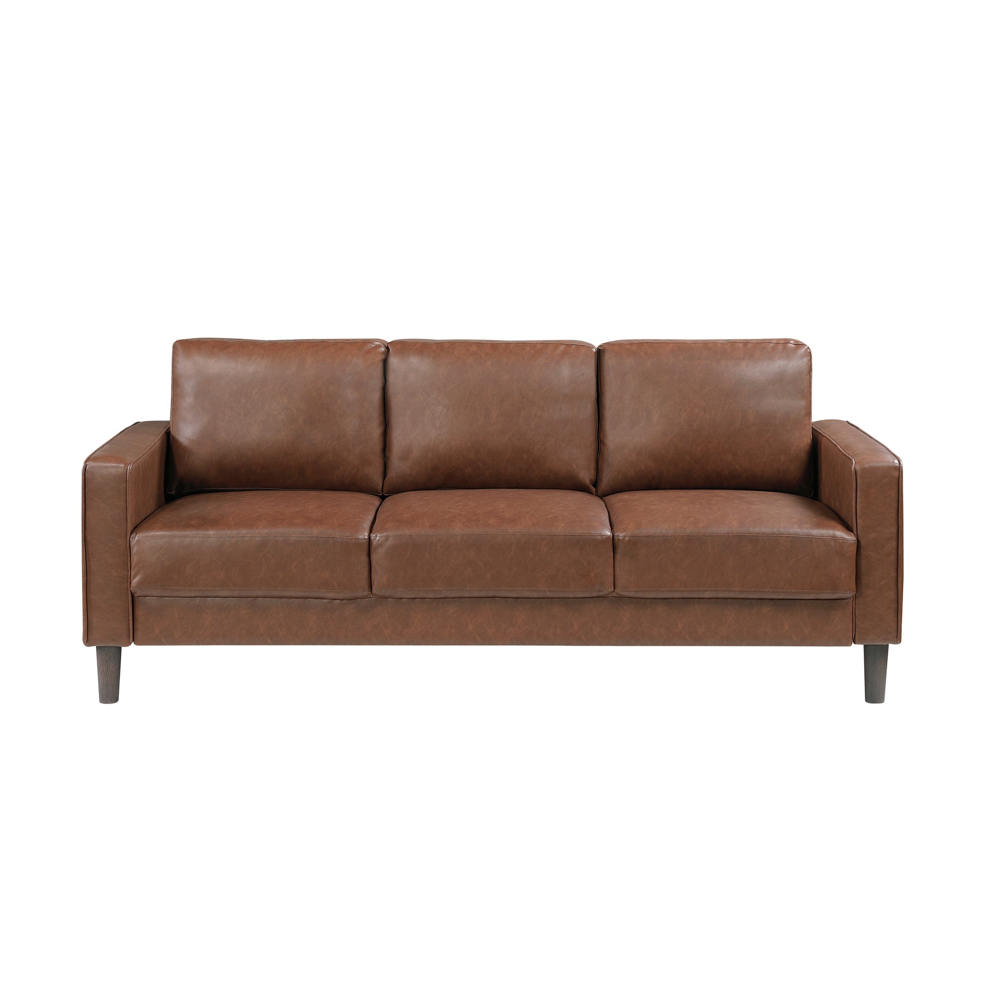 Modern Style Chocolate Faux Leather Upholstered 3-Seater Sofa Couch Comfortable Cushion Back Seat Solid Wood Living Room Furniture 1pc