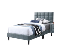 Full Size Bed 1pc Middle Support Legs Biscuit Tufted Headboard Gray Finish Bedroom Furniture