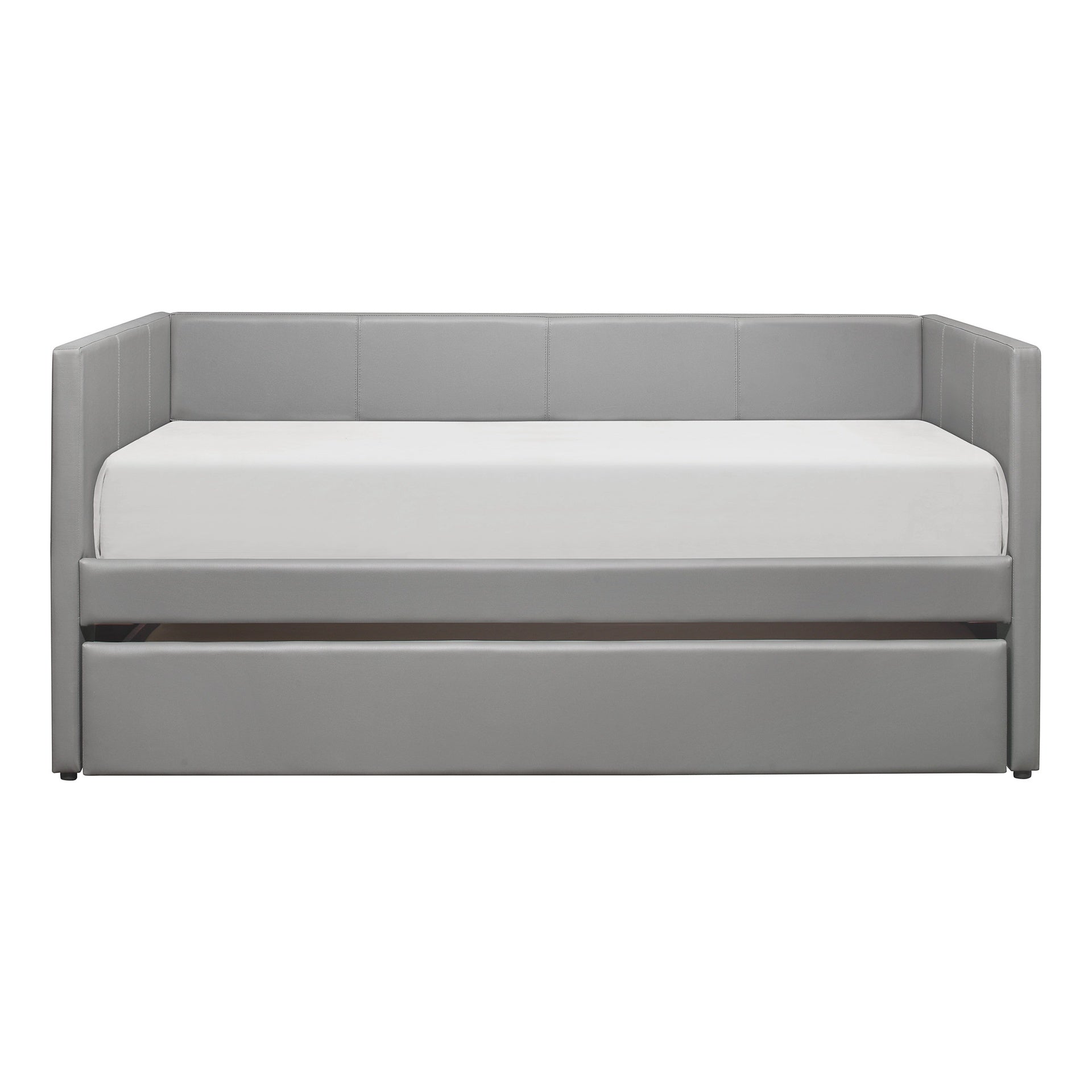 Gray Faux Leather Upholstered Contemporary Daybed with Trundle Wooden Furniture 1pc