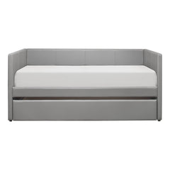Gray Faux Leather Upholstered Contemporary Daybed with Trundle Wooden Furniture 1pc
