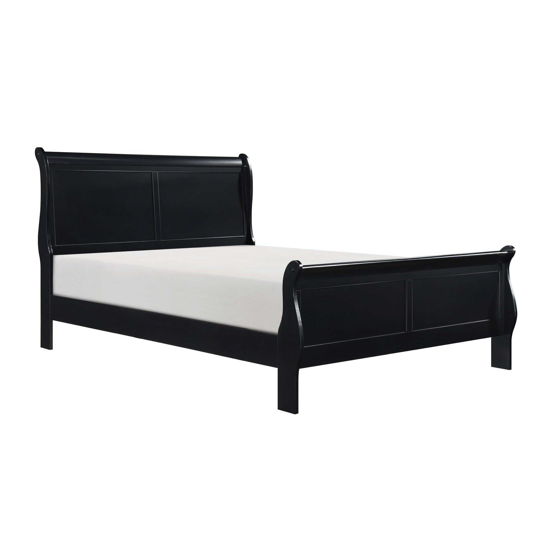 1pc Black Finish Full Size Bed Traditional Louis Philippe Style Wooden Bedroom Furniture