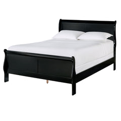 1pc Black Finish Full Size Bed Traditional Louis Philippe Style Wooden Bedroom Furniture