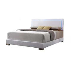 Lorimar  White Synthetic Leather & White Leg Queen Bed W/Led