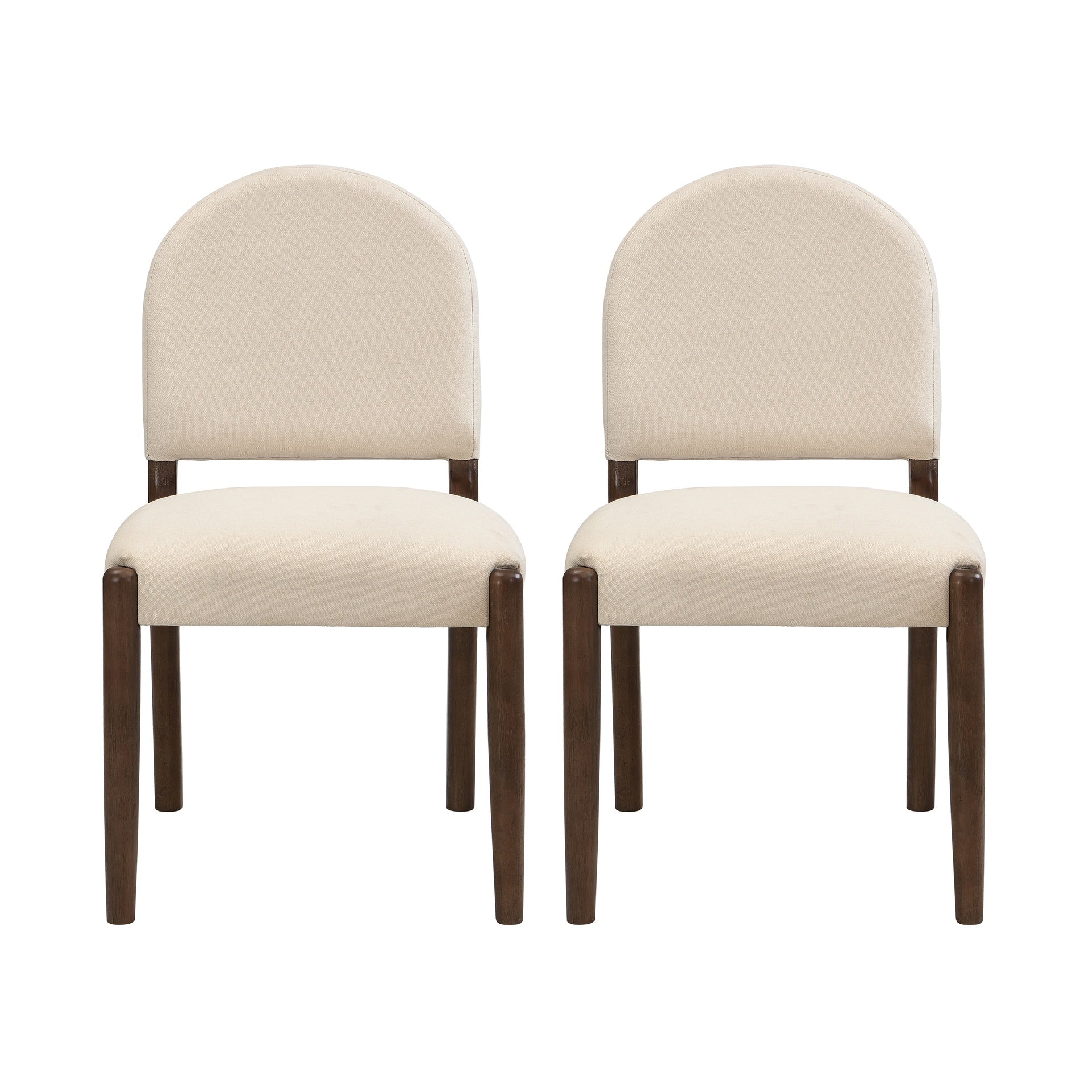 Dining Chairs with Back Mid Century Fabric Upholstered Armless Dining Room Side Chairs Set of 2-Walnut+Beige