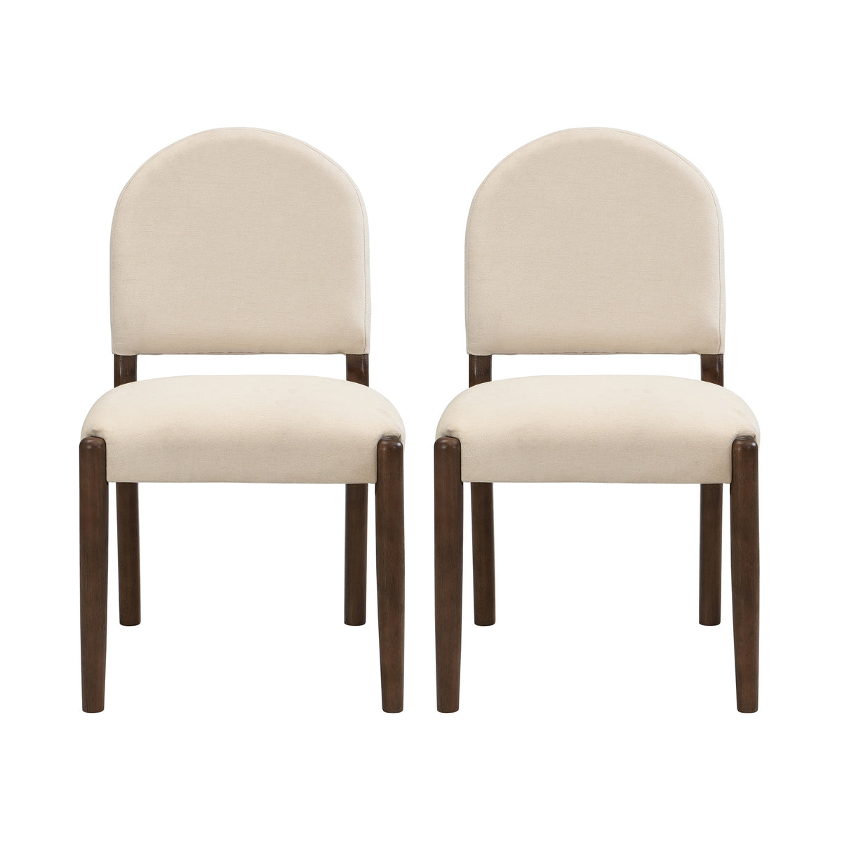 Dining Chairs with Back Mid Century Fabric Upholstered Armless Dining Room Side Chairs Set of 2-Walnut+Beige