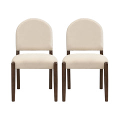 Dining Chairs with Back Mid Century Fabric Upholstered Armless Dining Room Side Chairs Set of 2-Walnut+Beige