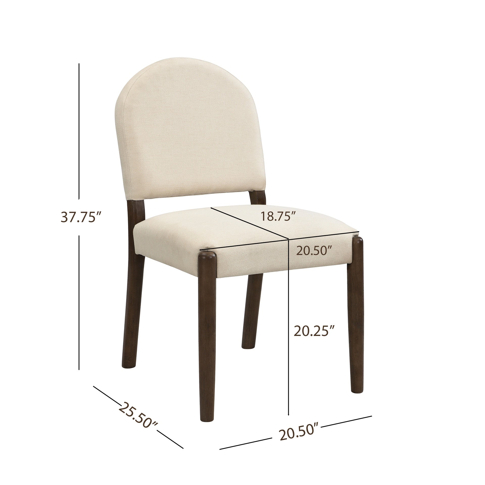 Dining Chairs with Back Mid Century Fabric Upholstered Armless Dining Room Side Chairs Set of 2-Walnut+Beige