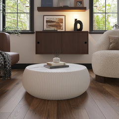 Light Sintered stone Top Drum Shape Leather Coffee modern Sofa Table for Living Room furniture (Each tabletop has a unique grey pattern)