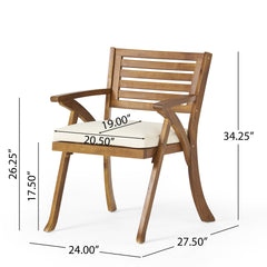 Outdoor Hermosa 5 Piece Wood Dining Set With Cushions, Teak Finish With Cream Cushion