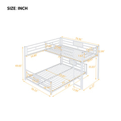 L-shaped Metal Twin over Full Size Bunk Bed, White