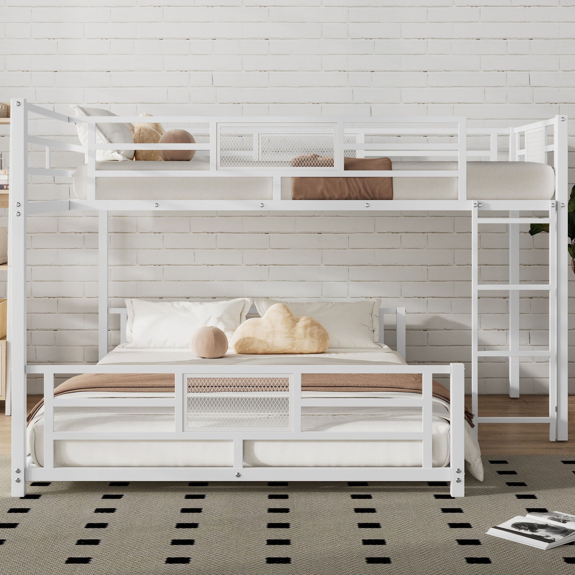 L-shaped Metal Twin over Full Size Bunk Bed, White