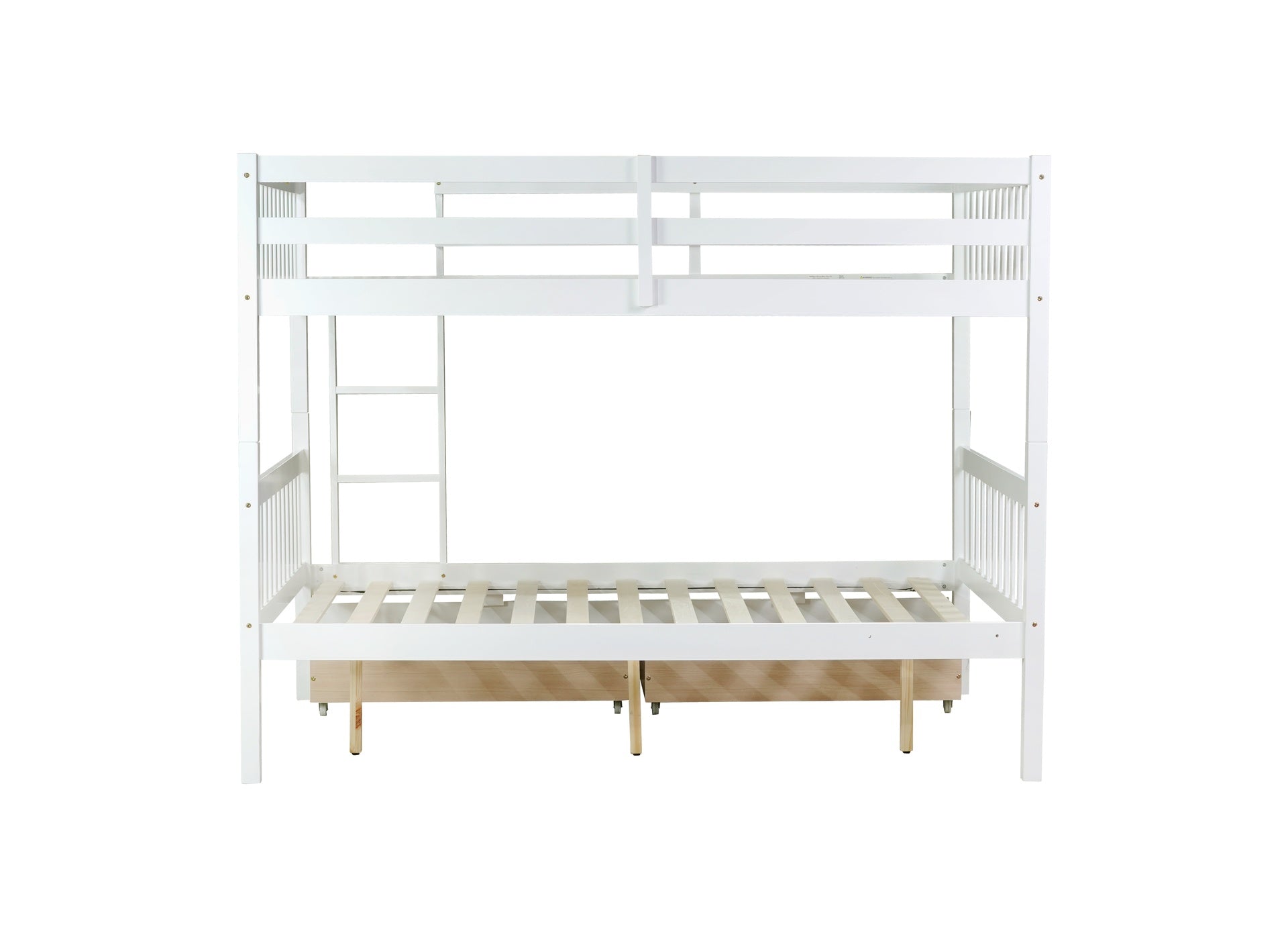 full Over full Rubber Wood Bunk Bed with 2 Drawers, Convertible into 2 full Beds, full Size Bunk Bed with Ladder and Safety Guardrails ,White