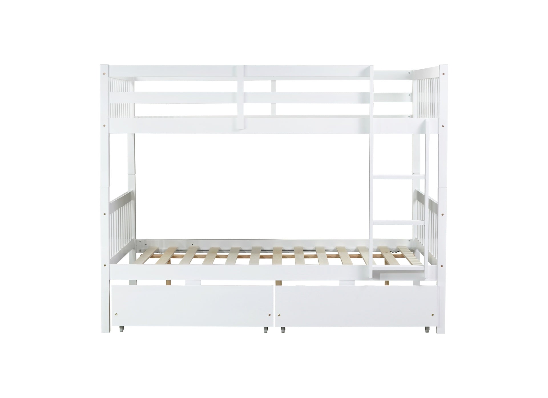 full Over full Rubber Wood Bunk Bed with 2 Drawers, Convertible into 2 full Beds, full Size Bunk Bed with Ladder and Safety Guardrails ,White
