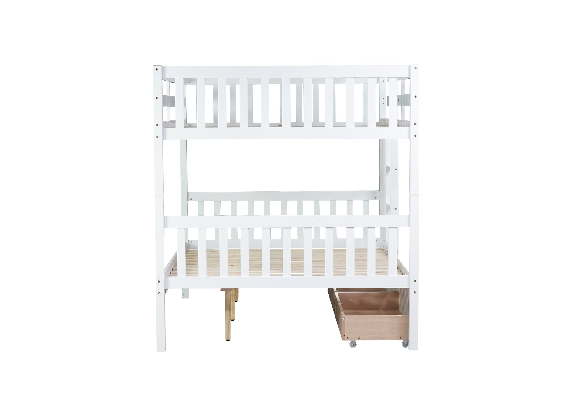 full Over full Rubber Wood Bunk Bed with 2 Drawers, Convertible into 2 full Beds, full Size Bunk Bed with Ladder and Safety Guardrails ,White