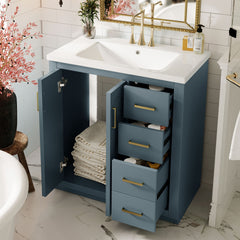 30'' Bathroom Vanity with Ceramic Sink Combo, Solid Wood Frame Bathroom Storage Cabinet, Freestanding Vanity Set with 3 Drawers& Soft Closing Doors