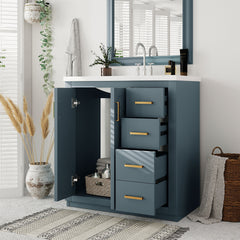 30'' Bathroom Vanity with Ceramic Sink Combo, Solid Wood Frame Bathroom Storage Cabinet, Freestanding Vanity Set with 3 Drawers& Soft Closing Doors