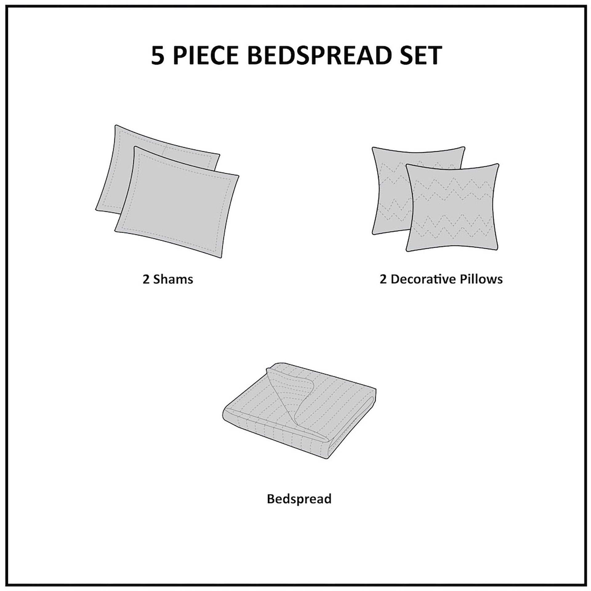 5 Piece Jacquard Bedspread Set with Throw Pillows Black Queen