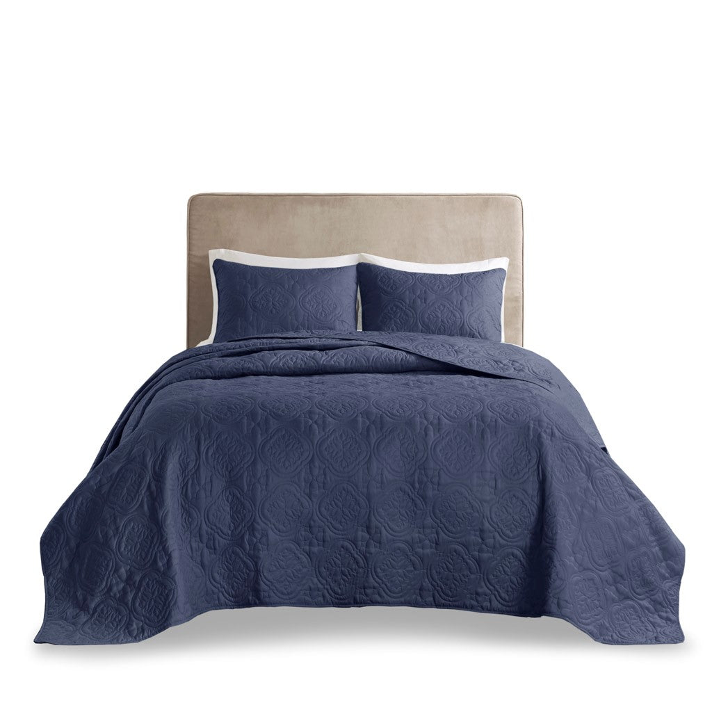 3 Piece Reversible Bedspread Set Navy Full/Queen