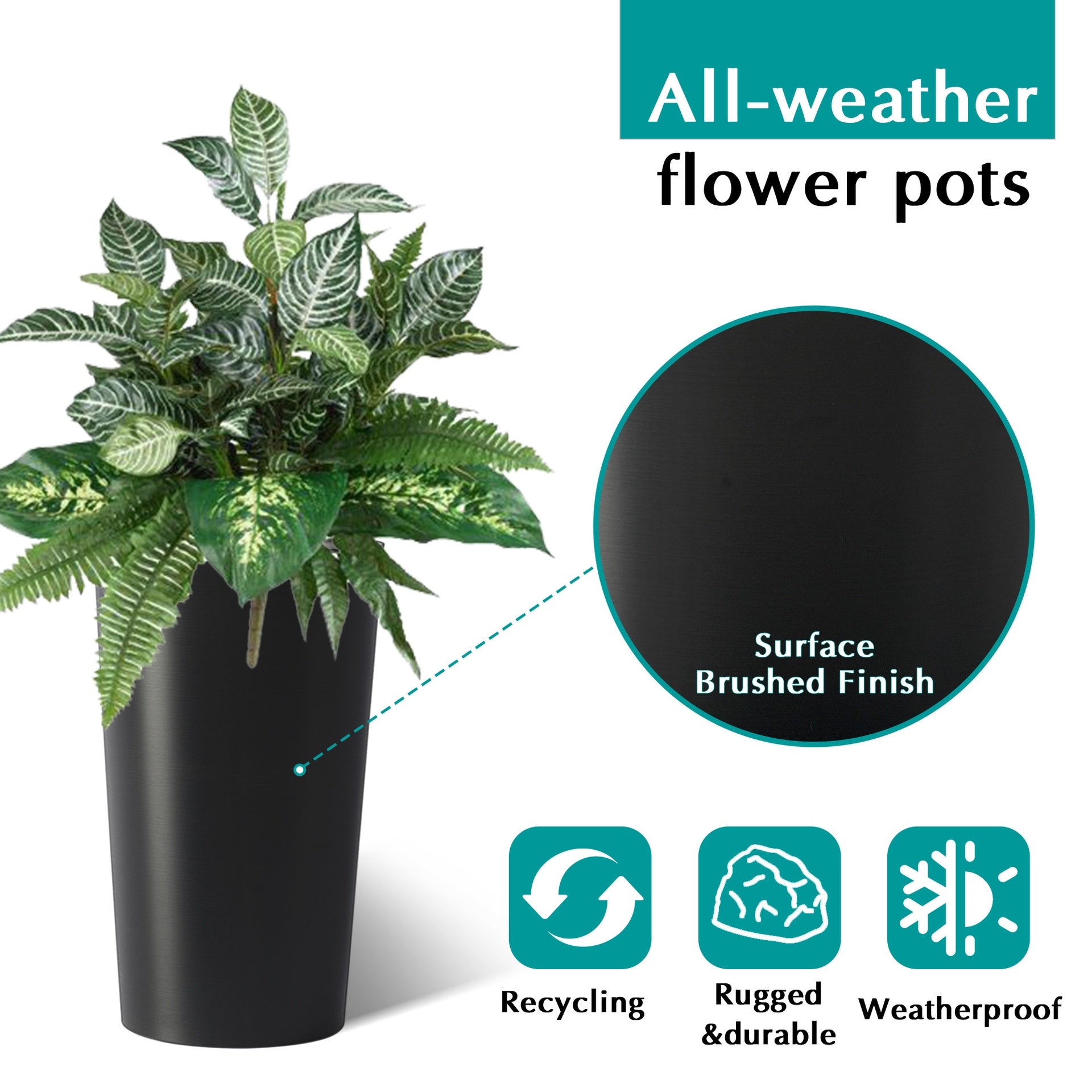 2 Pack Tall 21.7 in Planters for Outdoor Plants Modern Tall Square Planter Box Indoor Outdoor Porch Patio Flower Pot Modern Big Tapered Matte Tree Flower Pot for Garden, (Black)