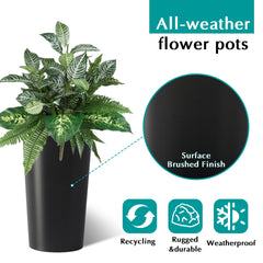 2 Pack Tall 21.7 in Planters for Outdoor Plants Modern Tall Square Planter Box Indoor Outdoor Porch Patio Flower Pot Modern Big Tapered Matte Tree Flower Pot for Garden, (Black)