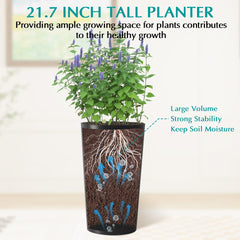 2 Pack Tall 21.7 in Planters for Outdoor Plants Modern Tall Square Planter Box Indoor Outdoor Porch Patio Flower Pot Modern Big Tapered Matte Tree Flower Pot for Garden, (Black)