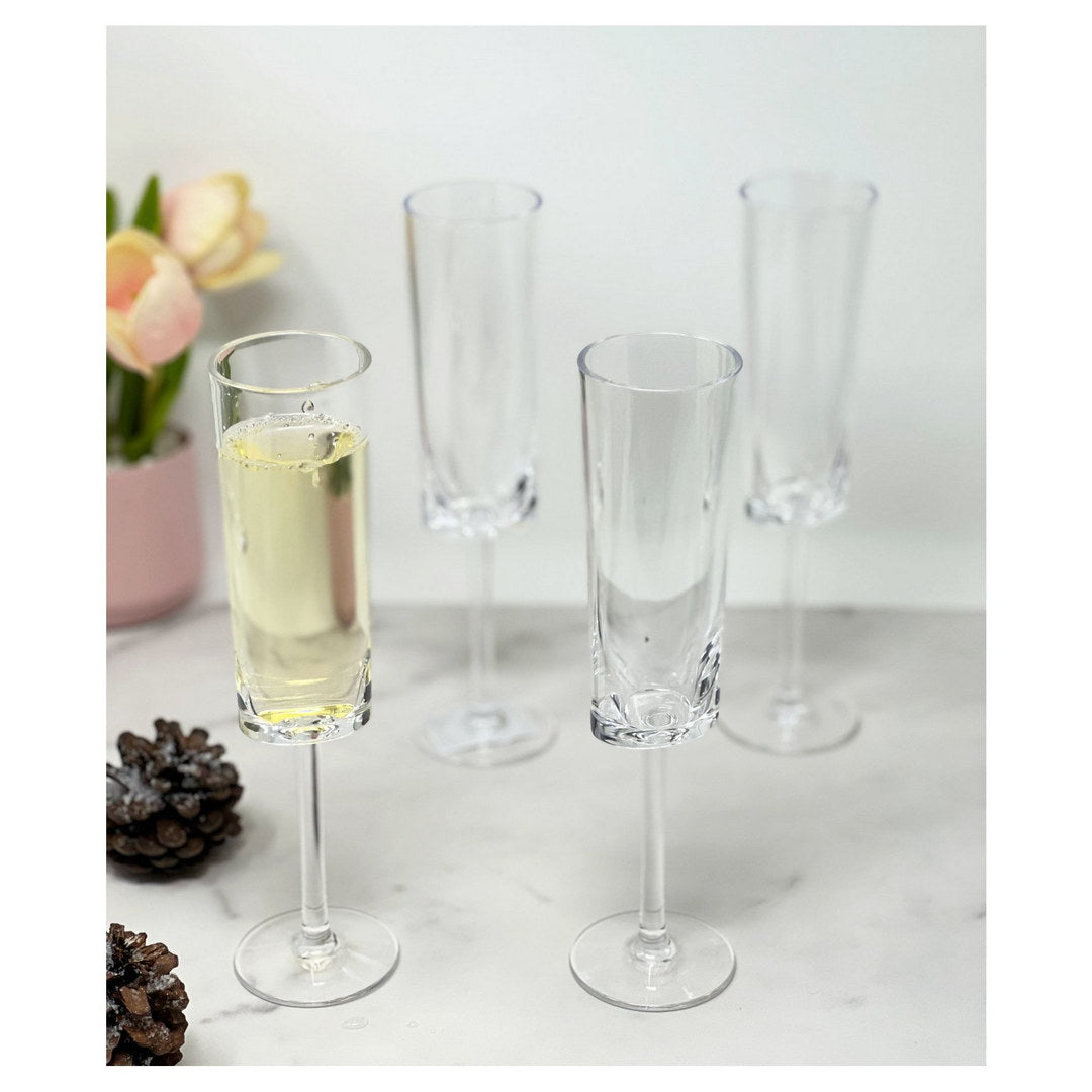 Oval Halo Plastic Champagne Flutes Set of 4 (4oz), Unbreakable Mimosa Glasses Plastic Champagne Glasses, Acrylic Wedding Champagne Flutes