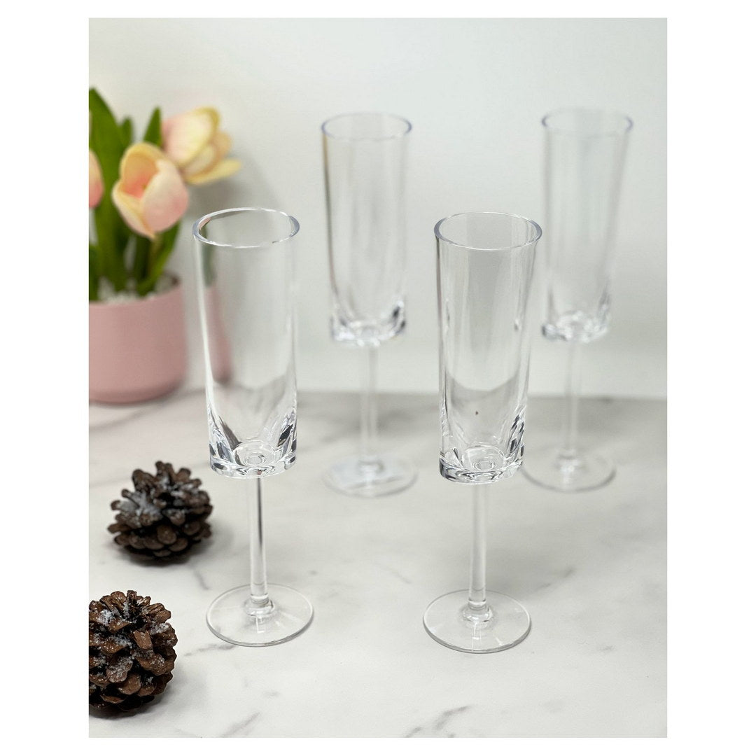 Oval Halo Plastic Champagne Flutes Set of 4 (4oz), Unbreakable Mimosa Glasses Plastic Champagne Glasses, Acrylic Wedding Champagne Flutes