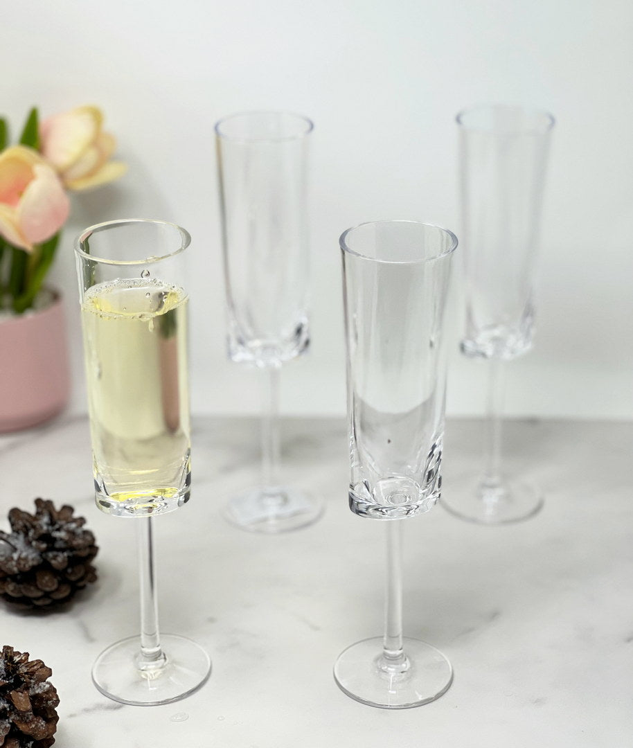 Oval Halo Plastic Champagne Flutes Set of 4 (4oz), Unbreakable Mimosa Glasses Plastic Champagne Glasses, Tritan Wedding Champagne Flutes