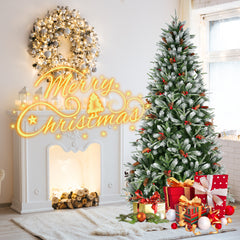 4FT Christmas Tree with 747 Tips, Red Berries & Pine Cones – Snow-Dusted PE+PVC Branches, Hinged Design for Easy Setup, Sturdy Metal Stand – Full, Natural Holiday Tree Decoration