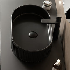 20'' Bathroom Sink, Oval Striped Vessel Ceramic Basin without Faucet, NO Cabinet, Black