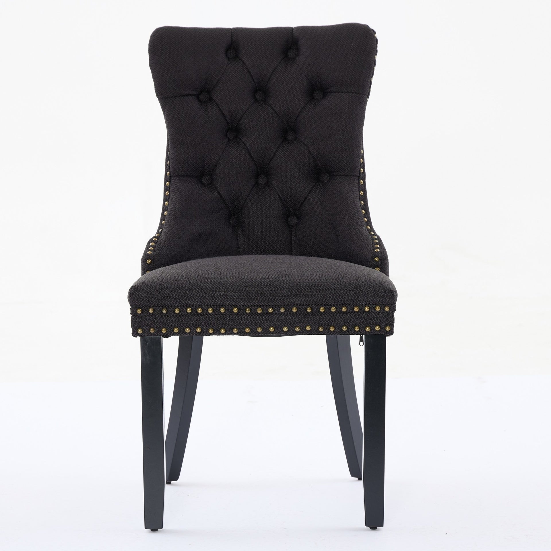 Nikki Collection Modern, High-end Tufted Solid Wood Contemporary Flax Upholstered Linen Dining Chair with Wood Legs Nailhead Trim 2-Pcs Set,Black Fabric and Black Legs, SW6801BB
