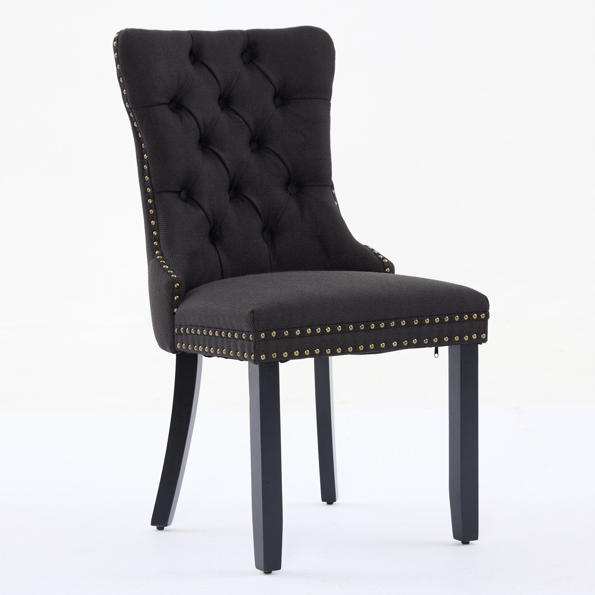 Nikki Collection Modern, High-end Tufted Solid Wood Contemporary Flax Upholstered Linen Dining Chair with Wood Legs Nailhead Trim 2-Pcs Set,Black Fabric and Black Legs, SW6801BB