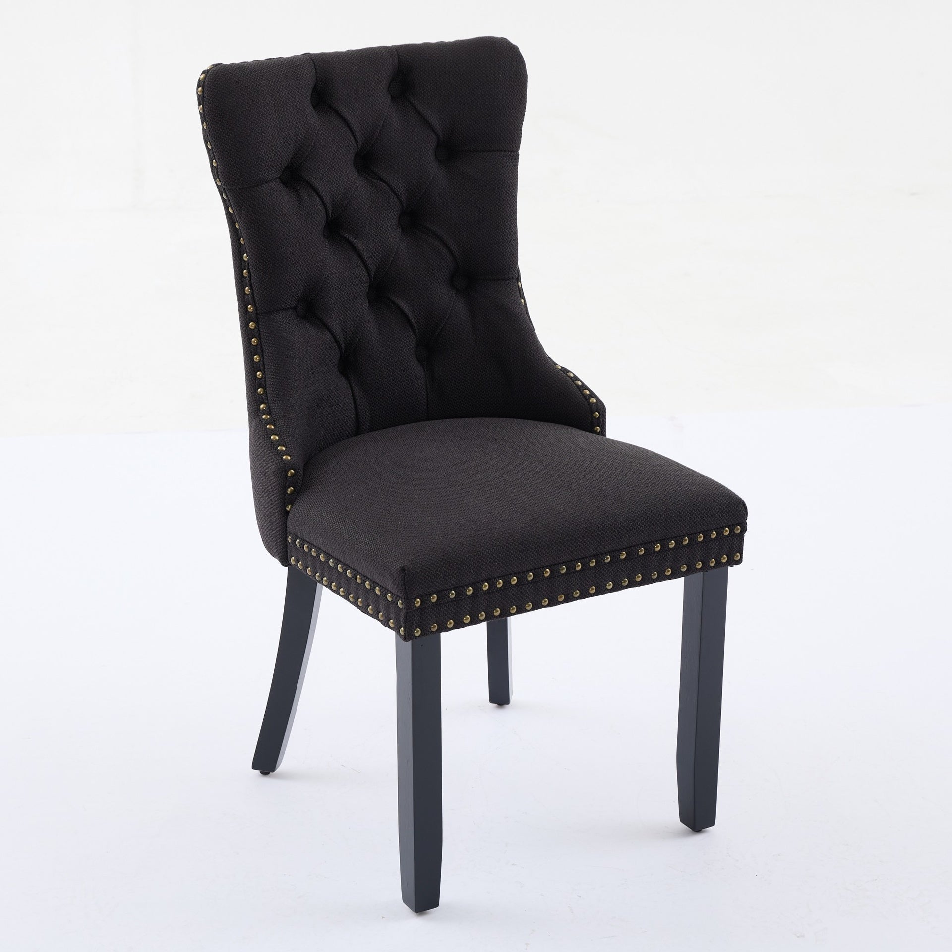 Nikki Collection Modern, High-end Tufted Solid Wood Contemporary Flax Upholstered Linen Dining Chair with Wood Legs Nailhead Trim 2-Pcs Set,Black Fabric and Black Legs, SW6801BB